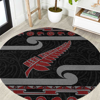 New Zealand Christmas Round Carpet Meri Kirihimete Silver Fern Knit Style Red Color - Polynesian Pride