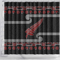 New Zealand Christmas Shower Curtain Meri Kirihimete Silver Fern Knit Style Red Color - Polynesian Pride