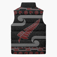 New Zealand Christmas Sleeveless Puffer Jacket Meri Kirihimete Silver Fern Knit Style Red Color - Polynesian Pride