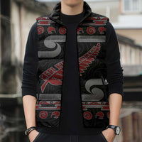 New Zealand Christmas Sleeveless Puffer Jacket Meri Kirihimete Silver Fern Knit Style Red Color - Polynesian Pride