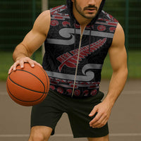 New Zealand Christmas Sleeveless Zip Hoodie Meri Kirihimete Silver Fern Knit Style Red Color - Polynesian Pride