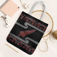 New Zealand Christmas Tote Bag Meri Kirihimete Silver Fern Knit Style Red Color - Polynesian Pride