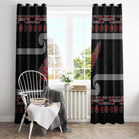 New Zealand Christmas Window Curtain Meri Kirihimete Silver Fern Knit Style Red Color - Polynesian Pride