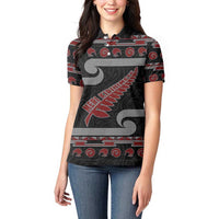 New Zealand Christmas Women Polo Shirt Meri Kirihimete Silver Fern Knit Style Red Color - Polynesian Pride