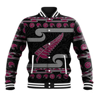 New Zealand Christmas Baseball Jacket Meri Kirihimete Silver Fern Knit Style Pink Color - Polynesian Pride