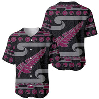 New Zealand Christmas Baseball Jersey Meri Kirihimete Silver Fern Knit Style Pink Color - Polynesian Pride