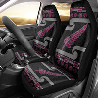 New Zealand Christmas Car Seat Cover Meri Kirihimete Silver Fern Knit Style Pink Color - Polynesian Pride