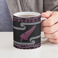 New Zealand Christmas Ceramic Mug Meri Kirihimete Silver Fern Knit Style Pink Color - Polynesian Pride