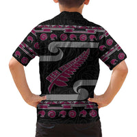 New Zealand Christmas Family Matching Off Shoulder Maxi Dress and Hawaiian Shirt Meri Kirihimete Silver Fern Knit Style Pink Color - Polynesian Pride