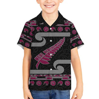 New Zealand Christmas Family Matching Off Shoulder Short Dress and Hawaiian Shirt Meri Kirihimete Silver Fern Knit Style Pink Color - Polynesian Pride