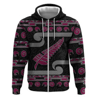 New Zealand Christmas Hoodie Meri Kirihimete Silver Fern Knit Style Pink Color - Polynesian Pride