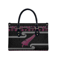 New Zealand Christmas Leather Bag Meri Kirihimete Silver Fern Knit Style Pink Color - Polynesian Pride