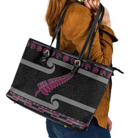 New Zealand Christmas Leather Tote Bag Meri Kirihimete Silver Fern Knit Style Pink Color - Polynesian Pride