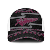 New Zealand Christmas Mesh Trucker Cap Meri Kirihimete Silver Fern Knit Style Pink Color - Polynesian Pride