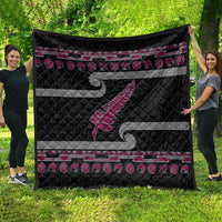 New Zealand Christmas Quilt Meri Kirihimete Silver Fern Knit Style Pink Color - Polynesian Pride