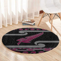 New Zealand Christmas Round Carpet Meri Kirihimete Silver Fern Knit Style Pink Color - Polynesian Pride