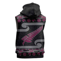 New Zealand Christmas Sleeveless Zip Hoodie Meri Kirihimete Silver Fern Knit Style Pink Color - Polynesian Pride