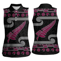 New Zealand Christmas Women Sleeveless Polo Shirt Meri Kirihimete Silver Fern Knit Style Pink Color - Polynesian Pride