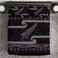New Zealand Christmas Bedding Set Meri Kirihimete Silver Fern Knit Style Purple Color - Polynesian Pride