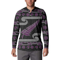 New Zealand Christmas Button Sweatshirt Meri Kirihimete Silver Fern Knit Style Purple Color - Polynesian Pride