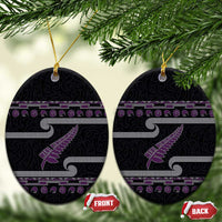 New Zealand Christmas Ceramic Ornament Meri Kirihimete Silver Fern Knit Style Purple Color - Polynesian Pride