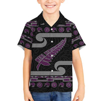 New Zealand Christmas Family Matching Off Shoulder Maxi Dress and Hawaiian Shirt Meri Kirihimete Silver Fern Knit Style Purple Color - Polynesian Pride