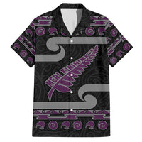 New Zealand Christmas Family Matching Summer Maxi Dress and Hawaiian Shirt Meri Kirihimete Silver Fern Knit Style Purple Color - Polynesian Pride