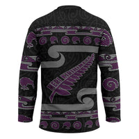 New Zealand Christmas Hockey Jersey Meri Kirihimete Silver Fern Knit Style Purple Color - Polynesian Pride