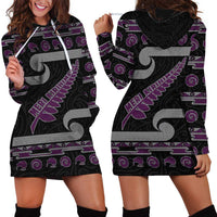 New Zealand Christmas Hoodie Dress Meri Kirihimete Silver Fern Knit Style Purple Color - Polynesian Pride