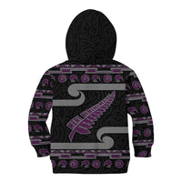 New Zealand Christmas Kid Hoodie Meri Kirihimete Silver Fern Knit Style Purple Color - Polynesian Pride