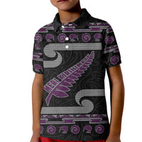 New Zealand Christmas Kid Polo Shirt Meri Kirihimete Silver Fern Knit Style Purple Color - Polynesian Pride
