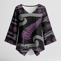 New Zealand Christmas Kimono Sleeve Blouse Meri Kirihimete Silver Fern Knit Style Purple Color - Polynesian Pride
