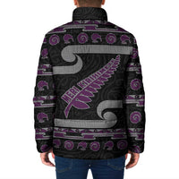 New Zealand Christmas Padded Jacket Meri Kirihimete Silver Fern Knit Style Purple Color - Polynesian Pride