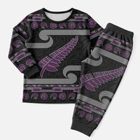 New Zealand Christmas Pajama Set Meri Kirihimete Silver Fern Knit Style Purple Color - Polynesian Pride