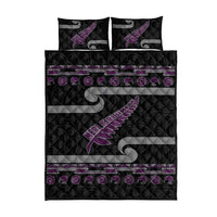 New Zealand Christmas Quilt Bed Set Meri Kirihimete Silver Fern Knit Style Purple Color - Polynesian Pride