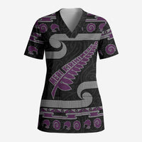 New Zealand Christmas Scrub Top Meri Kirihimete Silver Fern Knit Style Purple Color - Polynesian Pride