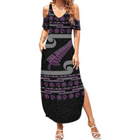 New Zealand Christmas Summer Maxi Dress Meri Kirihimete Silver Fern Knit Style Purple Color - Polynesian Pride
