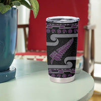 New Zealand Christmas Tumbler Cup Meri Kirihimete Silver Fern Knit Style Purple Color - Polynesian Pride
