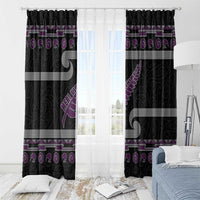 New Zealand Christmas Window Curtain Meri Kirihimete Silver Fern Knit Style Purple Color - Polynesian Pride