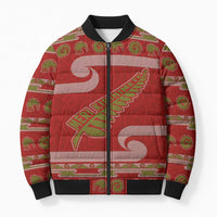 New Zealand Christmas Bomber Puffer Jacket Meri Kirihimete Silver Fern Knit Style Green Color - Polynesian Pride