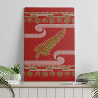 New Zealand Christmas Canvas Wall Art Meri Kirihimete Silver Fern Knit Style Green Color - Polynesian Pride