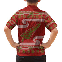 New Zealand Christmas Family Matching Off Shoulder Maxi Dress and Hawaiian Shirt Meri Kirihimete Silver Fern Knit Style Green Color - Polynesian Pride