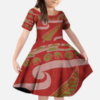 New Zealand Christmas Family Matching Off Shoulder Maxi Dress and Hawaiian Shirt Meri Kirihimete Silver Fern Knit Style Green Color - Polynesian Pride