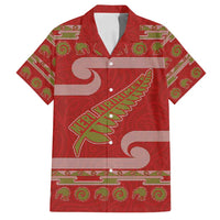 New Zealand Christmas Family Matching Off Shoulder Maxi Dress and Hawaiian Shirt Meri Kirihimete Silver Fern Knit Style Green Color - Polynesian Pride