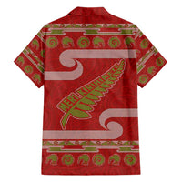 New Zealand Christmas Family Matching Off Shoulder Maxi Dress and Hawaiian Shirt Meri Kirihimete Silver Fern Knit Style Green Color - Polynesian Pride