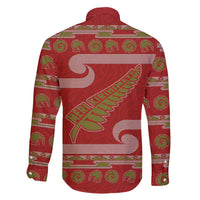 New Zealand Christmas Family Matching Off Shoulder Maxi Dress and Hawaiian Shirt Meri Kirihimete Silver Fern Knit Style Green Color - Polynesian Pride
