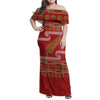 New Zealand Christmas Family Matching Off Shoulder Maxi Dress and Hawaiian Shirt Meri Kirihimete Silver Fern Knit Style Green Color - Polynesian Pride