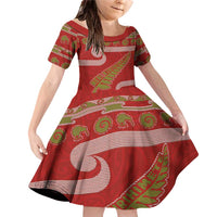 New Zealand Christmas Family Matching Off Shoulder Short Dress and Hawaiian Shirt Meri Kirihimete Silver Fern Knit Style Green Color - Polynesian Pride