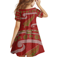 New Zealand Christmas Family Matching Off Shoulder Short Dress and Hawaiian Shirt Meri Kirihimete Silver Fern Knit Style Green Color - Polynesian Pride