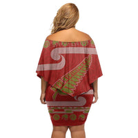New Zealand Christmas Family Matching Off Shoulder Short Dress and Hawaiian Shirt Meri Kirihimete Silver Fern Knit Style Green Color - Polynesian Pride